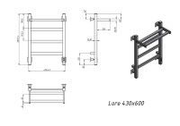 Полотенцесушитель электрический Grota Lore 430х600 RAL9005 EL 60x45 см, подключение справа, слева, скрытое подключение справа, матовый черный, лесенка, из стали, с полкой