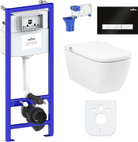 Комплект Lavinia Boho Унитаз подвесной Smart V-Clean 3359101R безободковый, с микролифтом + Инсталляция RelFix 38010010 + Кнопка RelFix 38050601 матовая черная, белая + Дозатор RelFix 38040010