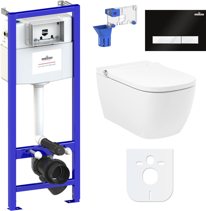 Комплект Lavinia Boho Унитаз подвесной Smart V-Clean 3359101R безободковый, с микролифтом + Инсталляция RelFix 38010010 + Кнопка RelFix 38050601 матовая черная, белая + Дозатор RelFix 38040010