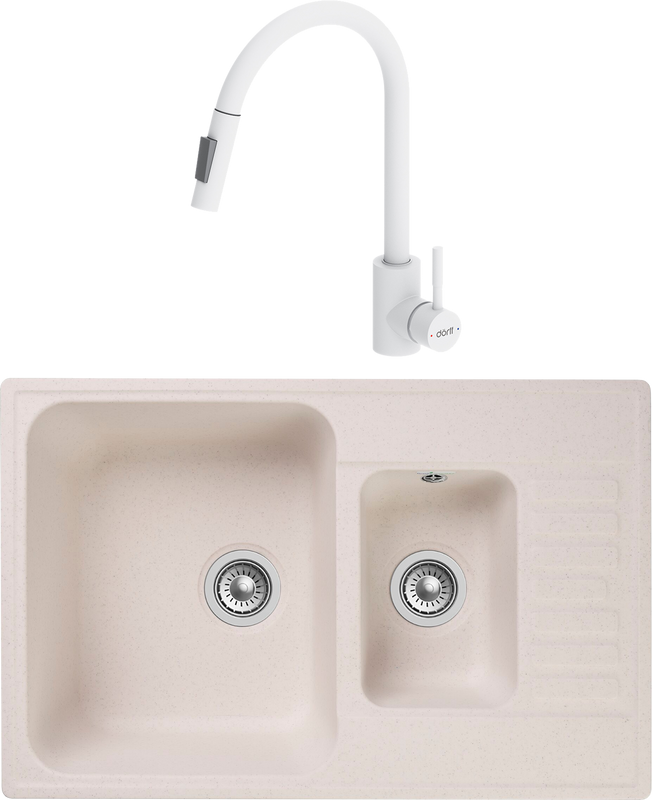 Комплект  Мойка кухонная GranFest Quarz Z 21K белая + Смеситель для кухни Dorff Logic D3007533 белый