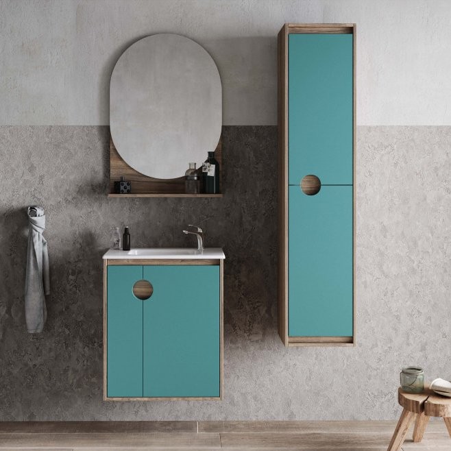 Шкаф-пенал для ванной AQUATON Анси 35 морская волна