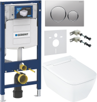 Комплект Умный унитаз Geberit AquaClean Sela Square безободковый, с биде, белый + Инсталляция Duofix UP 320 111.300.00.5 + Кнопка Sigma 20 115.882.JQ.1 хром матовый, хром глянцевый + Звукоизоляция + Крепления 111.815.00.1 к стене