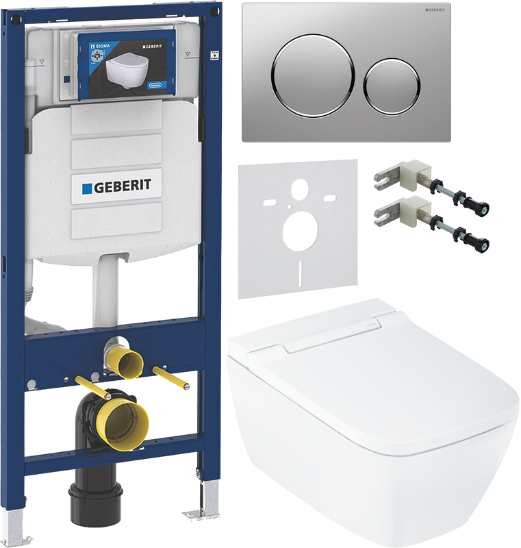 Комплект Умный унитаз Geberit AquaClean Sela Square безободковый, с биде, белый + Инсталляция Duofix UP 320 111.300.00.5 + Кнопка Sigma 20 115.882.JQ.1 хром матовый, хром глянцевый + Звукоизоляция + Крепления 111.815.00.1 к стене
