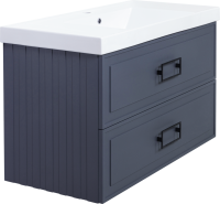 Тумба с раковиной La Fenice Cubo Twin 100 подвесная, blu grigio, ручки черные, раковина Cubo 100
