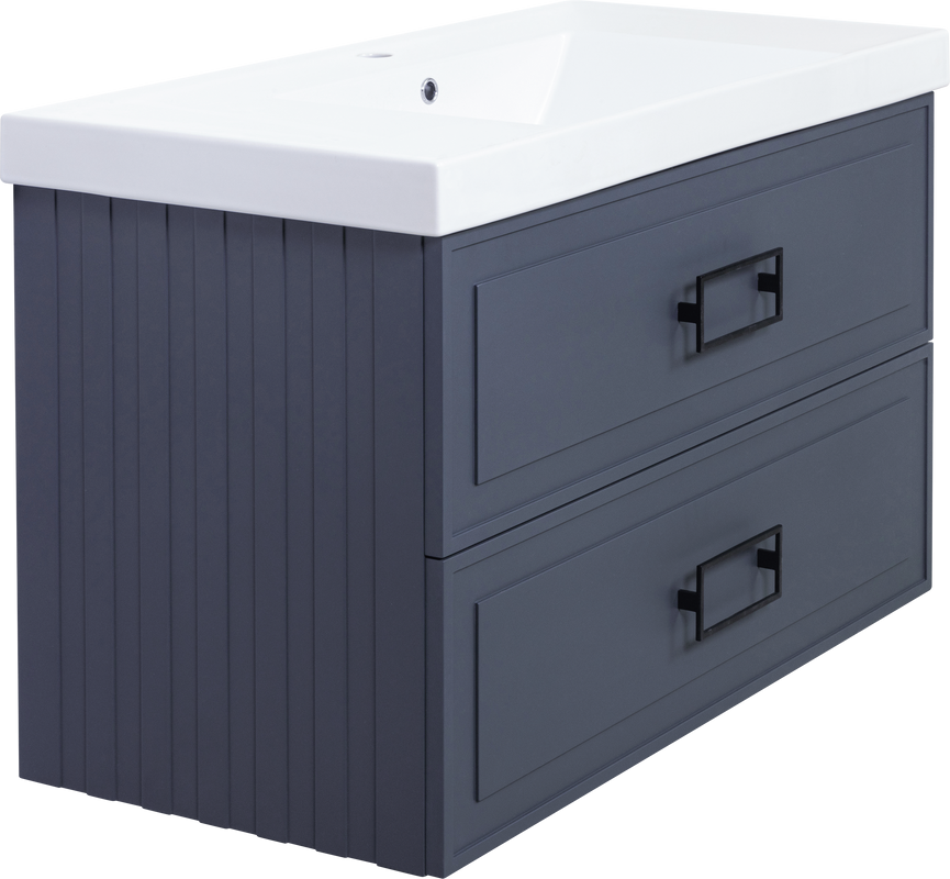 Тумба с раковиной La Fenice Cubo Twin 100 подвесная, blu grigio, ручки черные, раковина Cubo 100