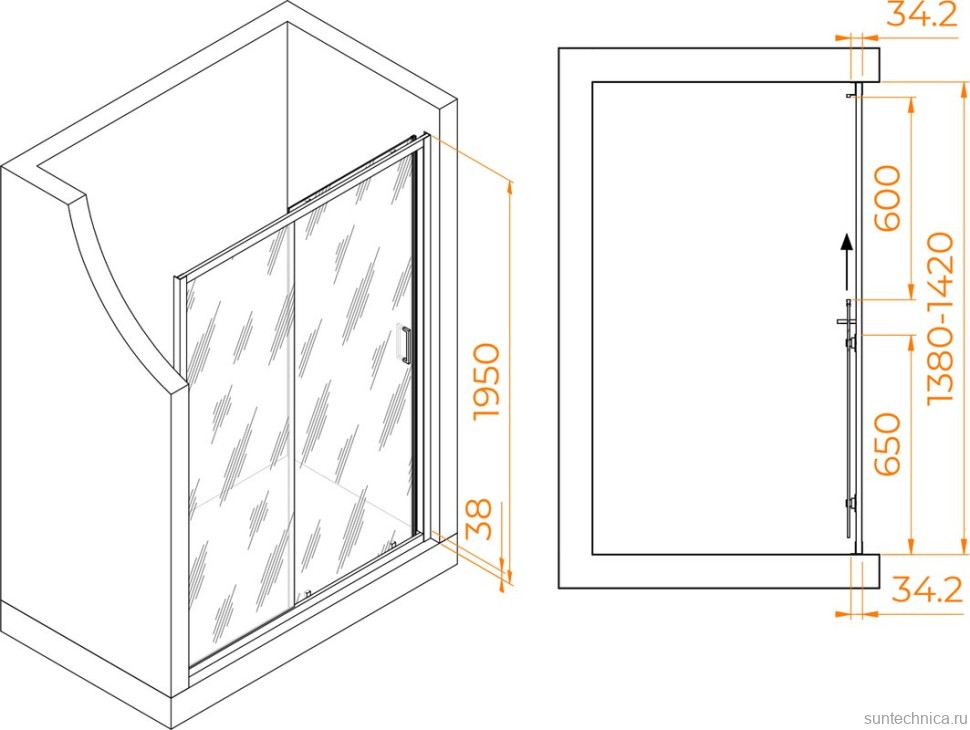 Душевая дверь в нишу RGW Passage PA-14 Gr 140 см, профиль серый, стекло прозрачное