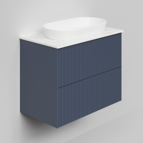 Тумба под раковину со столешницей La Fenice Terra Twin 80 подвесная, blu grigio, столешница белый мрамор