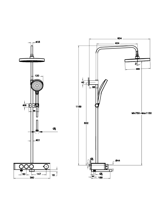 Душевая стойка VitrA Core Round A47309EXP с термостатом, хром