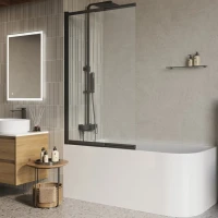 Шторка на ванну BelBagno Luce VF-11-80/145-C-NERO профиль матовый черный, стекло прозрачное
