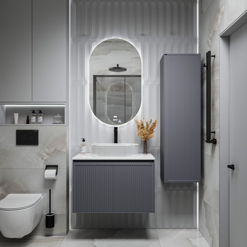 Шкаф-пенал для ванной Grossman Кристалл 35 подвесной, матовый графит