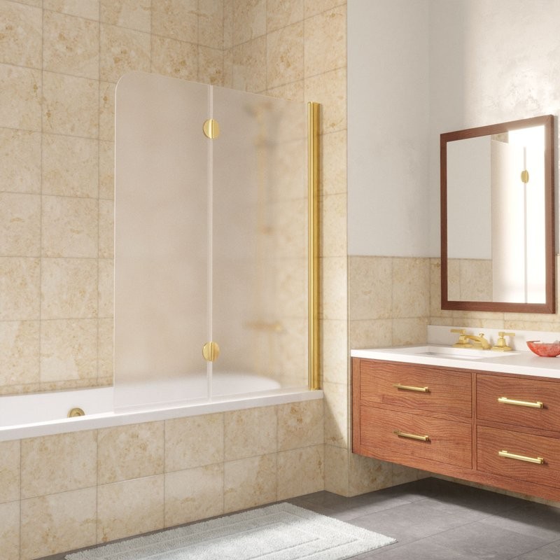 Шторка на ванну Vegas Glass E2V LUX 120 09 10 R профиль золото, стекло сатин