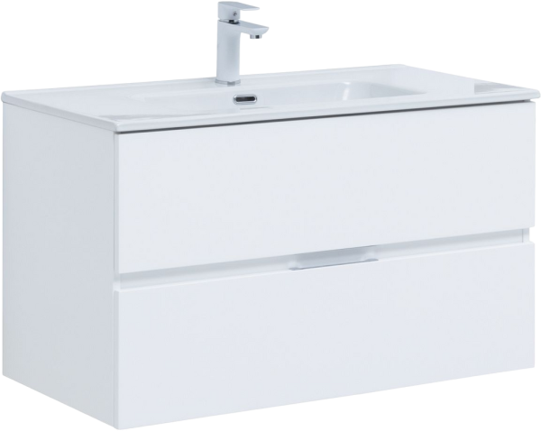 Тумба с раковиной Aquanet Алвита 90 подвесная, белая матовая, 2 ящика