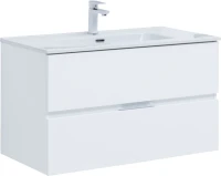 Тумба с раковиной Aquanet Алвита 90 подвесная, белая матовая, 2 ящика
