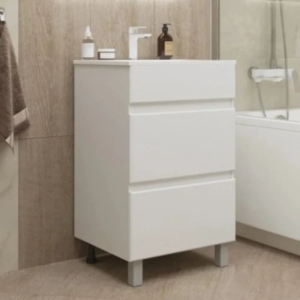 Тумба с раковиной Mixline Брикс 50 2 ящика, глянцевая белая, раковина Breeze 50