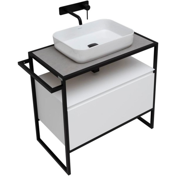 Тумба с раковиной Allen Brau Priority 80 напольная, белый матовый, столешница серый структ