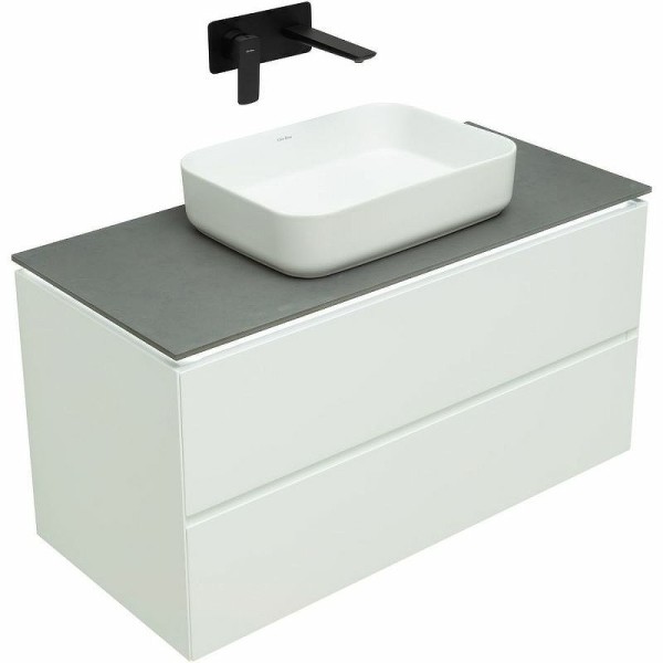 Тумба с раковиной Allen Brau Infinity 100 подвесная, белый матовый, столешница графит структ