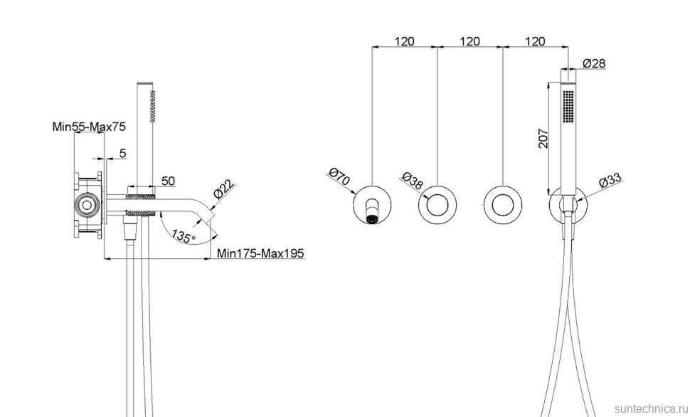 Встраиваемый смеситель для душа и ванны Vincea Аура VBTW-6AU1CH С ВНУТРЕННЕЙ ЧАСТЬЮ, хром