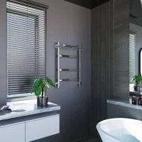 Полотенцесушитель электрический Grota Tela 530х800 NP EL 80x55 см, подключение справа, слева, скрытое подключение справа, глянцевый хром, лесенка, с полкой