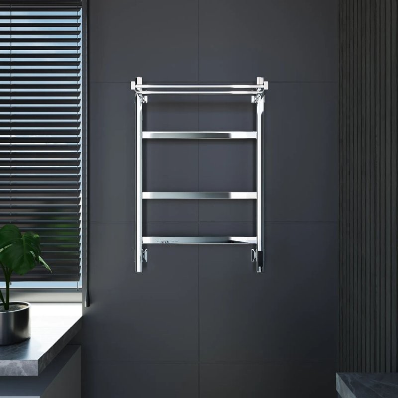 Полотенцесушитель электрический Grota Tela 530х800 NP EL 80x55 см, подключение справа, слева, скрытое подключение справа, глянцевый хром, лесенка, с полкой