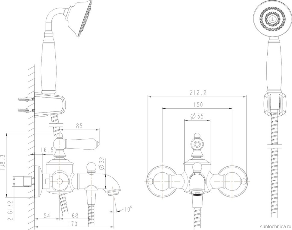 Смеситель для ванны с душем Bravat Art F675109U-B1-RUS