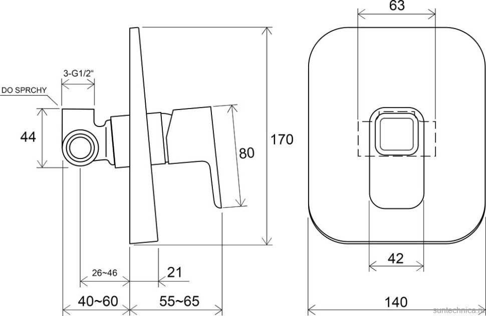 Встраиваемый смеситель для душа и ванны Ravak 10° TD 062.00 С ВНУТРЕННЕЙ ЧАСТЬЮ