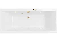 Акриловая ванна Excellent Pryzmat Soft 200x90 см, встраиваемая, с гидромассажем, белая, с каркасом, со сливом-переливом, фурнитура золото