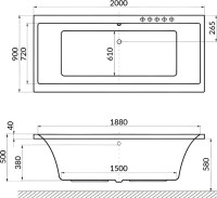Акриловая ванна Excellent Pryzmat Soft 200x90 см, встраиваемая, с гидромассажем, белая, с каркасом, со сливом-переливом, фурнитура золото