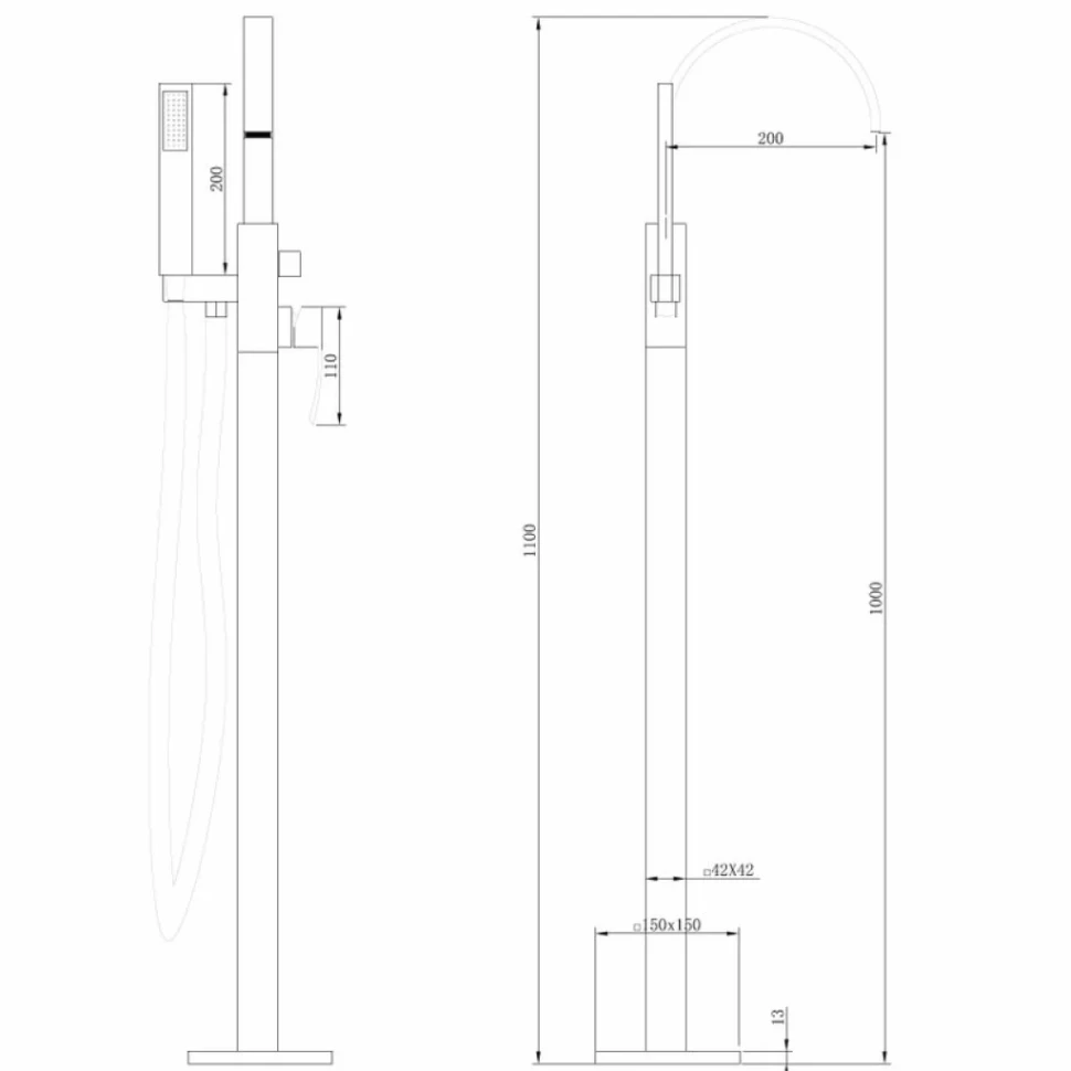 Напольный смеситель для ванны с душем Abber Wasserfall AF8615SP С ВНУТРЕННЕЙ ЧАСТЬЮ, сатин