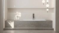 Ванна из искусственного камня Salini Cascata Kit S-Sense 170x70 см, встраиваемая, матовая белая, на ножках, с донным клапаном