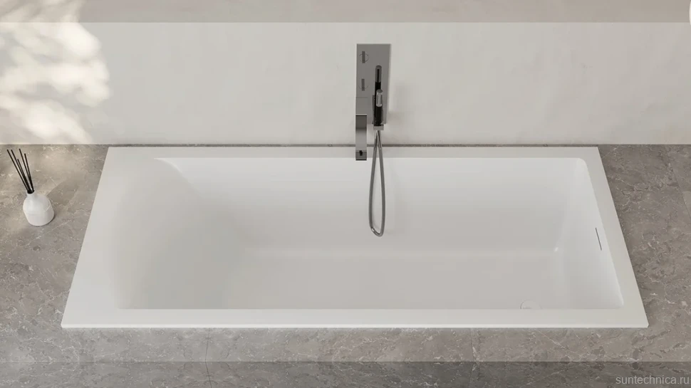 Ванна из искусственного камня Salini Cascata Kit S-Sense 170x70 см, встраиваемая, матовая белая, на ножках, с донным клапаном