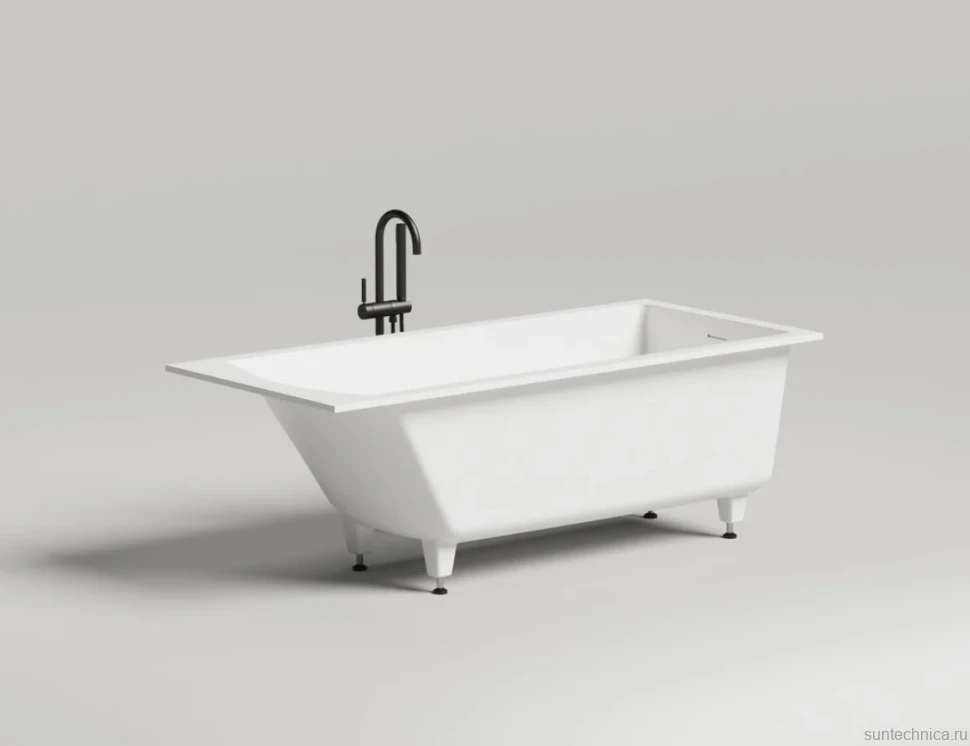 Ванна из искусственного камня Salini Cascata Kit S-Sense 170x70 см, встраиваемая, матовая белая, на ножках, с донным клапаном