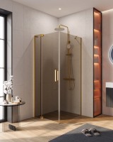 Душевой уголок Cezares Slider AH 1 80-80/90 BR BORO профиль брашированное золото, стекло бронза