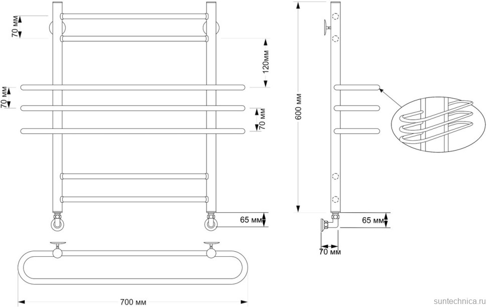 Полотенцесушитель водяной Secado Палермо 4603777477202 65x70 см, бронза, лесенка, латунь