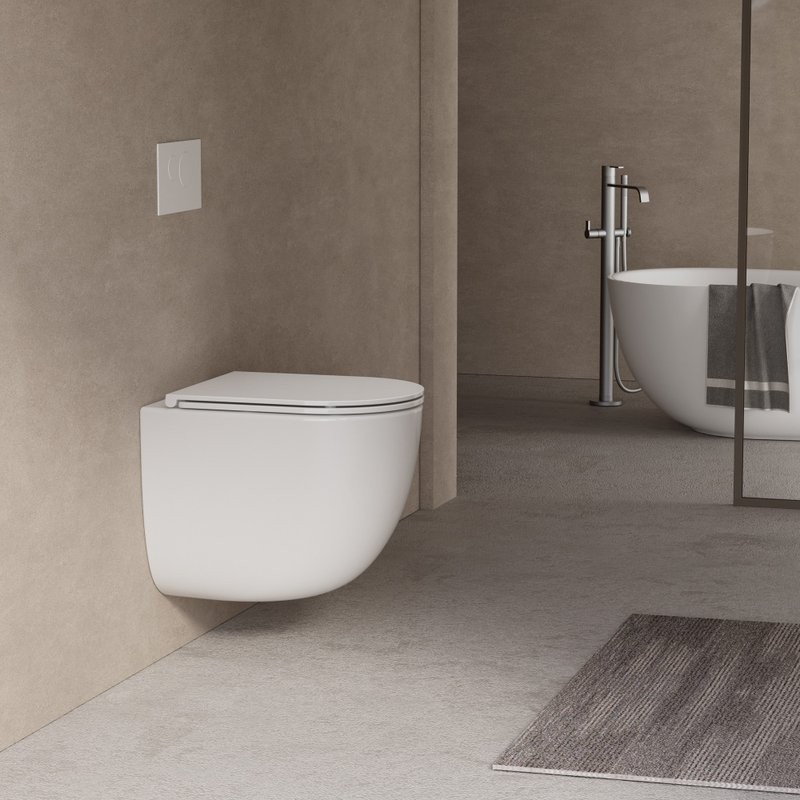 Унитаз подвесной Abber Bequem AC1132TC безободковый, с микролифтом, с закрытым дном, белый