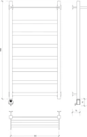 Полотенцесушитель электрический Secado Комано 1 СП 105x55 см, подключение слева, матовый черный, лесенка, с полкой