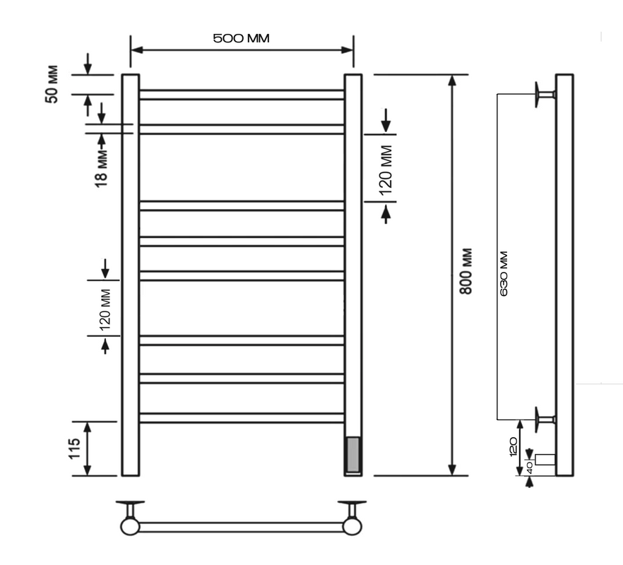 Полотенцесушитель электрический Comfysan Vita EC-8 80x55 см, подключение справа, слева, матовое золото, лесенка, из стали