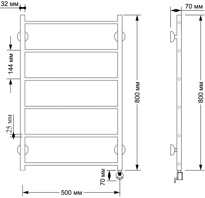 Полотенцесушитель электрический Secado Триада 1 плюс 85x55 см, подключение справа, бронза, лесенка, латунь