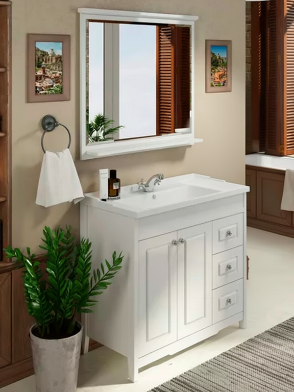 Мебель для ванной комнаты Comforty Тбилиси 90 напольная, белый глянец, с раковиной COMFORTY XD-F90