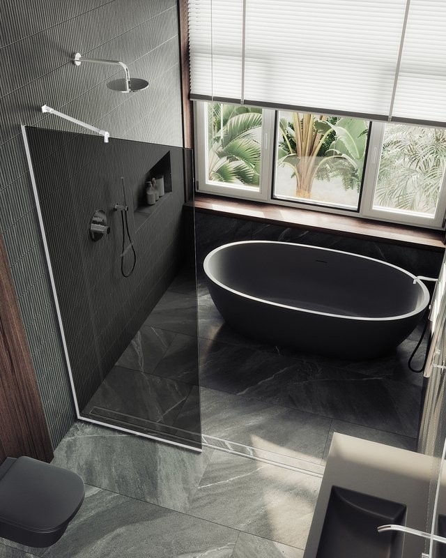 Душевая перегородка Maybahglass MGD-686-1у 119 см, профиль белый, стекло графит