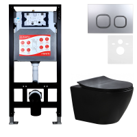 Комплект Унитаз подвесной Esbano Amapola ESUPAMAPBM матовый черный + Инсталляция Fram + Кнопка ESINLPS10MC