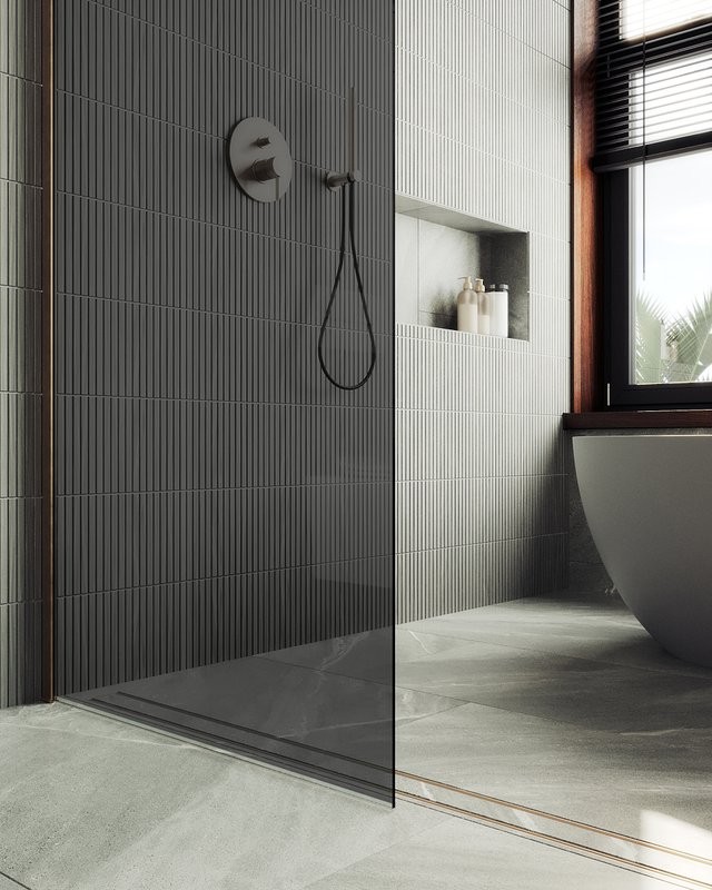 Душевая перегородка Maybahglass MGD-1355-2ш 99 см, профиль бронза, стекло графит