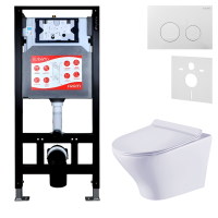 Комплект Унитаз подвесной Esbano Aster ESUPASTEW белый глянец + Инсталляция Fram + Кнопка ESINSLM37GW