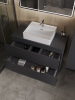 Мебель для ванной комнаты Orange Line 100 подвесная, 2 ящика, матовый графит с раковиной B04-500W