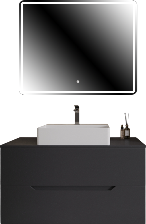 Мебель для ванной комнаты Orange Line 100 подвесная, 2 ящика, матовый графит с раковиной B04-500W