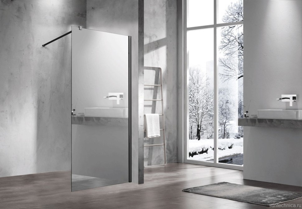Душевая перегородка Vincea Walk-in VSW-1H900MRB 90 см, профиль матовый чёрный, стекло зеркальное