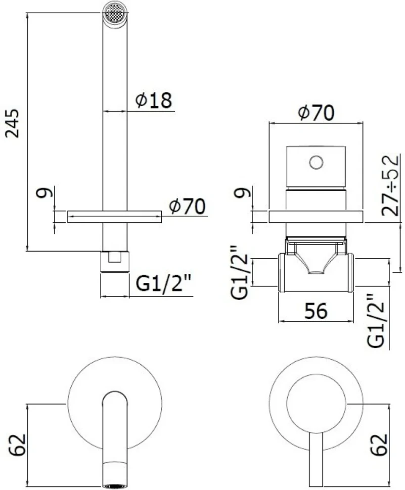 Смеситель для раковины Paffoni Light LIG007NO70 С ВНУТРЕННЕЙ ЧАСТЬЮ