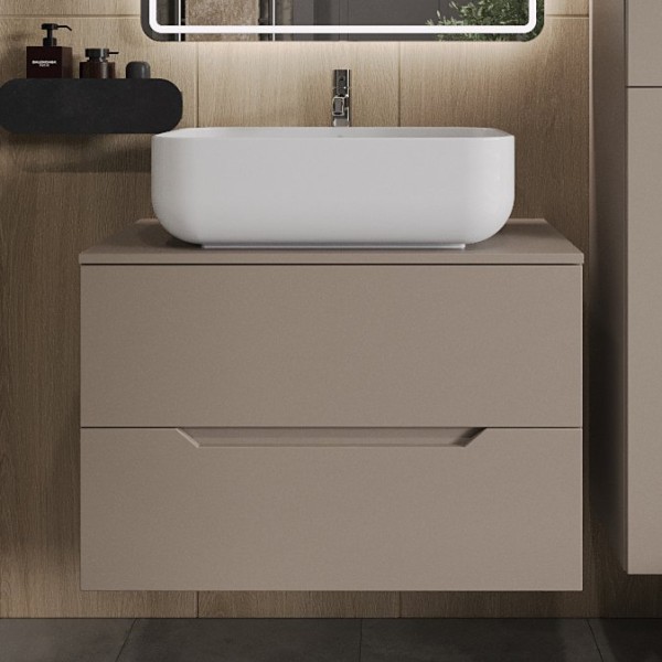 Тумба с раковиной Orange Line 80 подвесная, 2 ящика, матовый латте с раковиной B03-600W