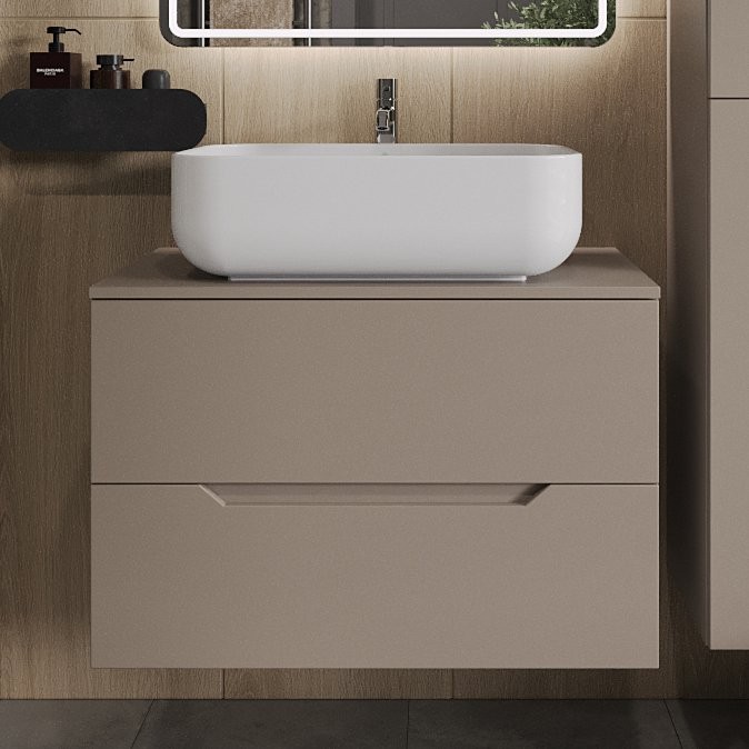 Тумба с раковиной Orange Line 80 подвесная, 2 ящика, матовый латте с раковиной B03-600W