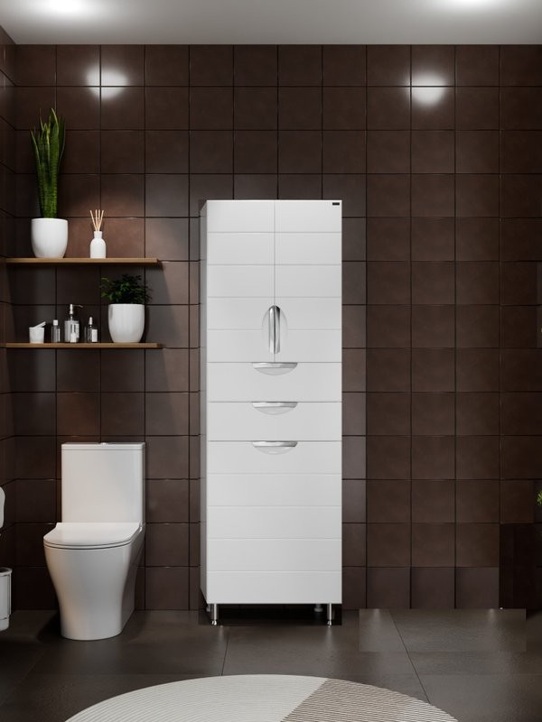 Шкаф-пенал для ванной СаНта Родос 60 с бельевой корзиной