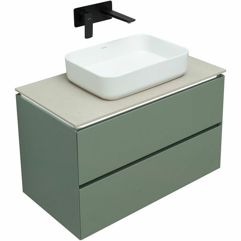 Тумба под раковину со столешницей Allen Brau Infinity 85 подвесная, олива матовый, столешница бежевая